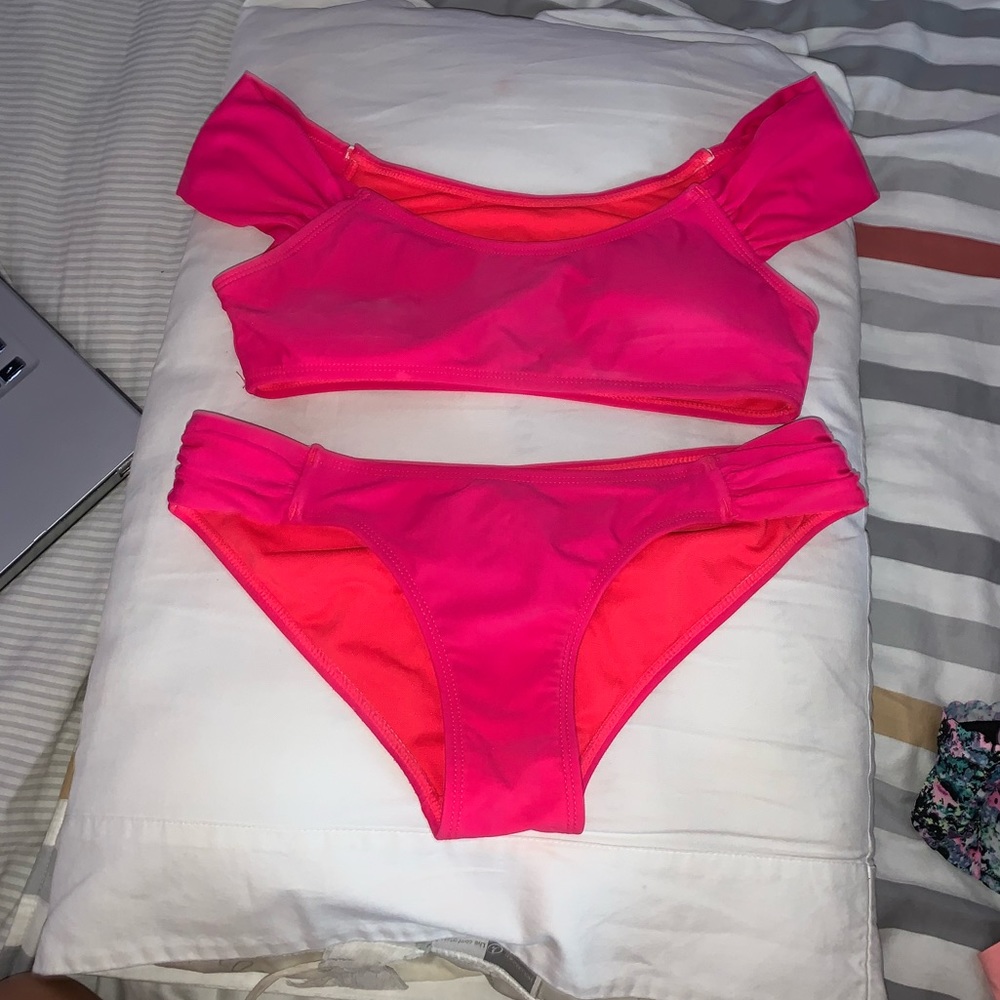 neon off shoulder bikini